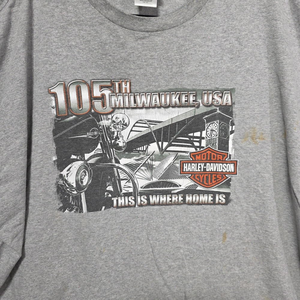 Harley Davidson Shirt Mens 4XL‎ 105th Milwaukee This is where home is Gray 2008